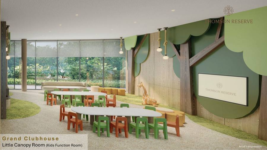 Official developer rendering of Thomson Reserve's Grand Clubhouse kids function room, the Little Canopy Room
