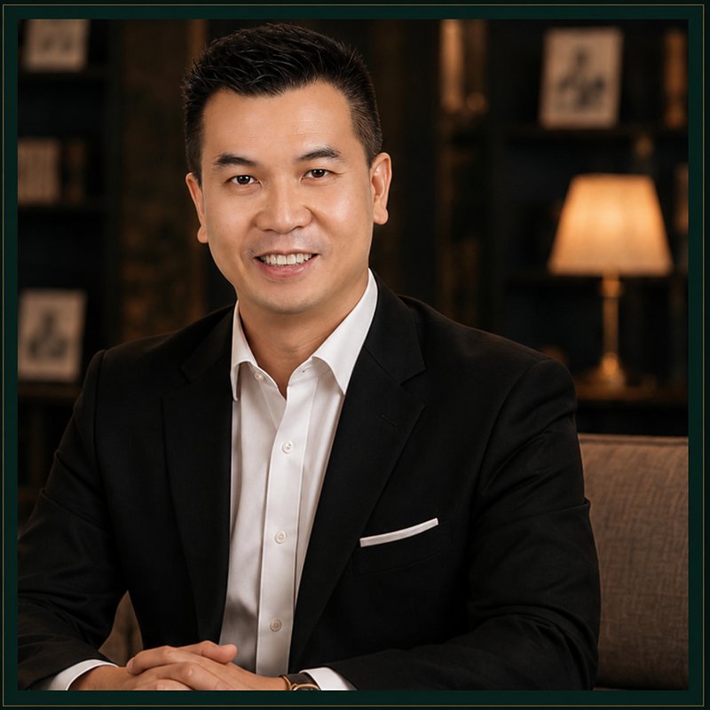 Tim Chionh, PropNex Realty property consultant, seated in a study